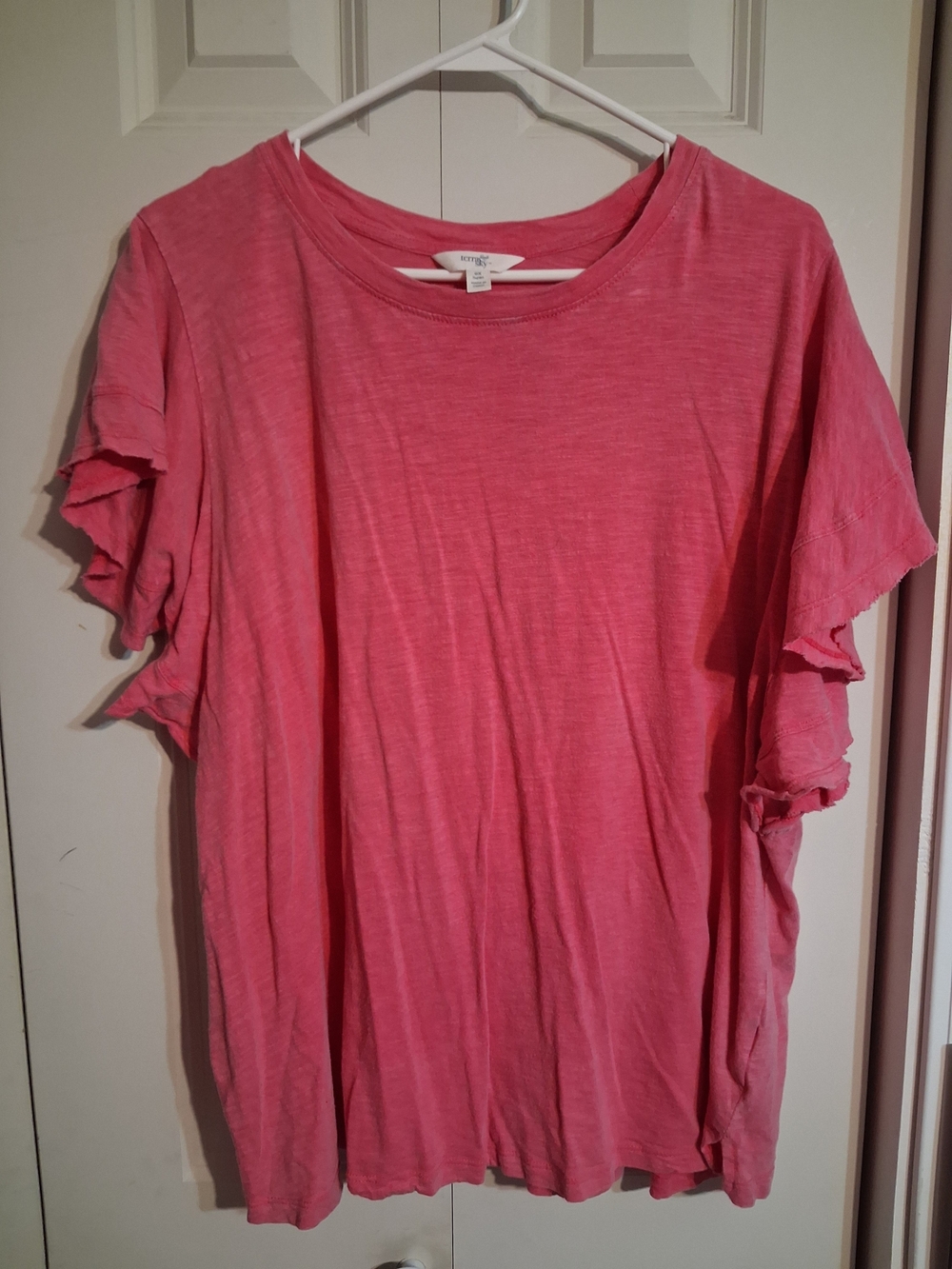 Terra & Sky Ruffle Sleeve Short Sleeve Tee - Coral Pink